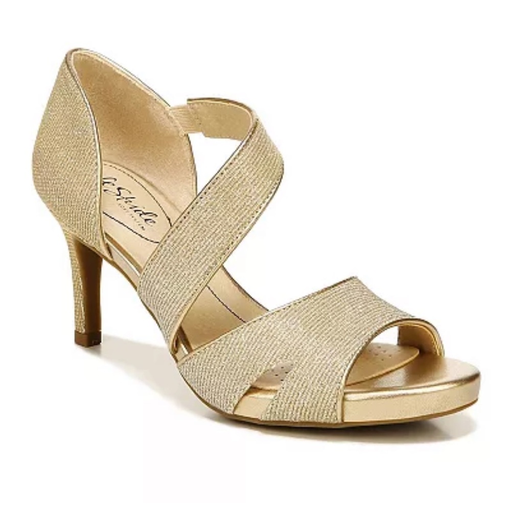 NWOT LifeStride Mega Women's Gold Metallic Glitter Shimmer Pumps, Size 9
